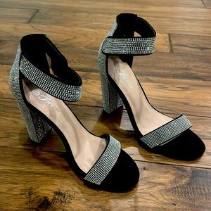 Black rhinestones heels